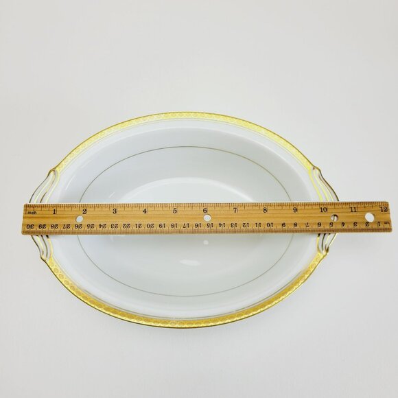 Noritake Richmond 10" Oval Serving Bowl White Base Gold Etched Band Elegant - Picture 10 of 12